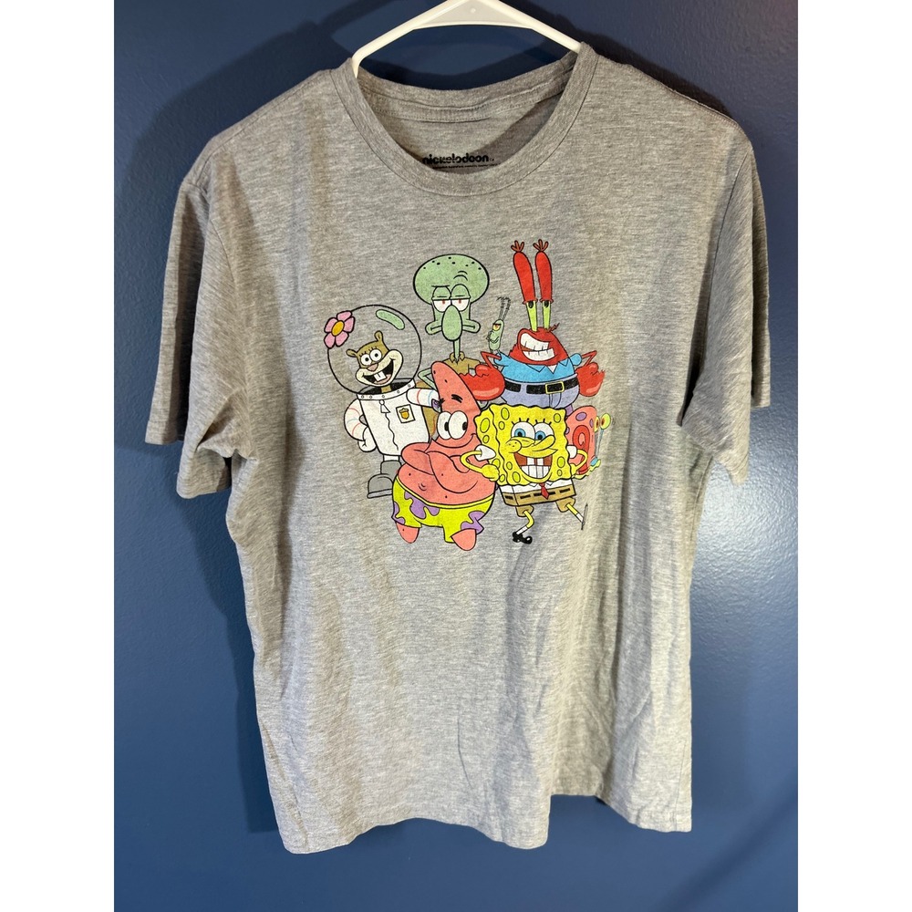 Nickelodeon Spongebob Squarepants Shirt Men's Medium Gray Graphic Character Crew